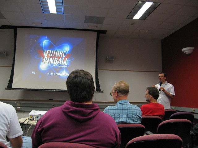 Greg Maletic presenting a rough cut of his movie “The future of pinball”