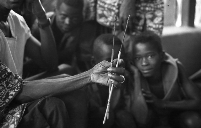 19th century Limba arrows held by Mamadou Mansaray, town chief of Bafodia, Sierra Leone (West Africa) 1967