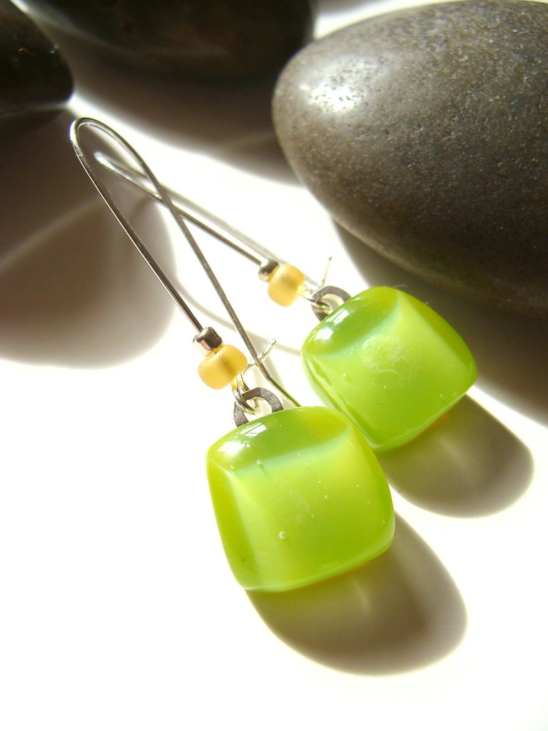 Pear Green Glass Earrings