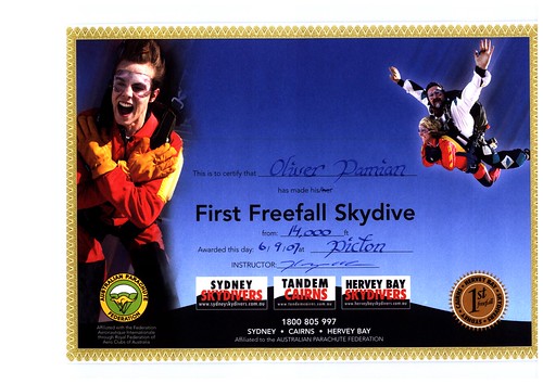 Picton Skydive Certificate | by hypercreativity