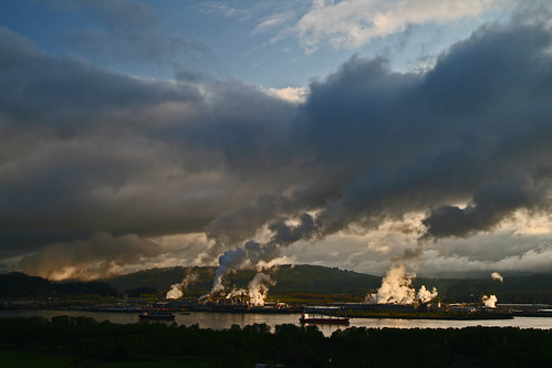 light on the factory by supermoe (Alan Moditz), morning sky weather clouds oregon sunrise river spring columbiariver rainier 2008 hwy30