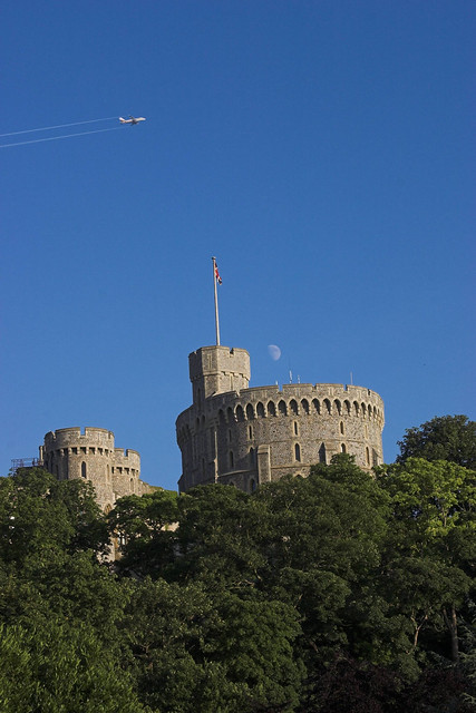 Windsor Castle, moon and aircraft