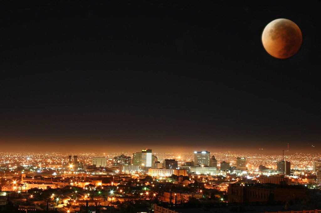 El Paso at night (Glowing with UTEP orange) by Satxvike