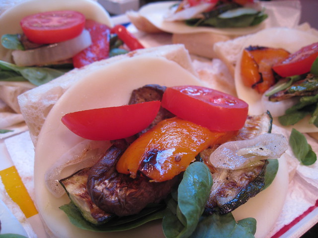 Grilled veggie sandwiches on Ciabatta rolls
