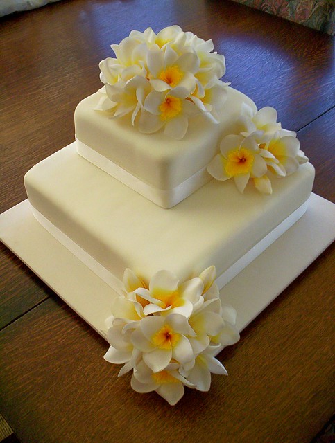 Silk Flower Frangipani Wedding Cake