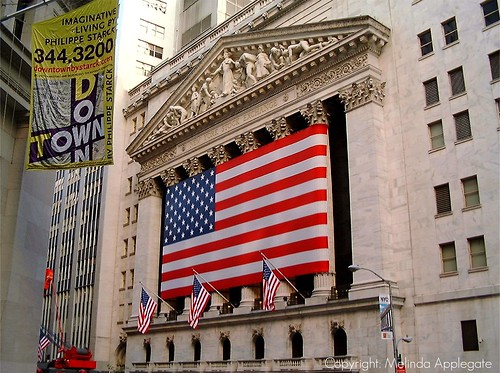 Wall Street: American Flag on the New York Stock Exchange Building, Manhattan, New York City by Melbie Toast