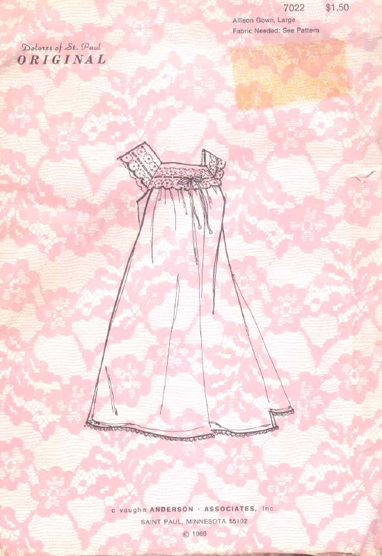 Vintage Nightgown Pattern, 1969