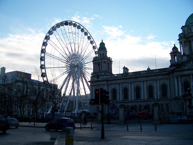Belfast City Hall and a Ferris wheel