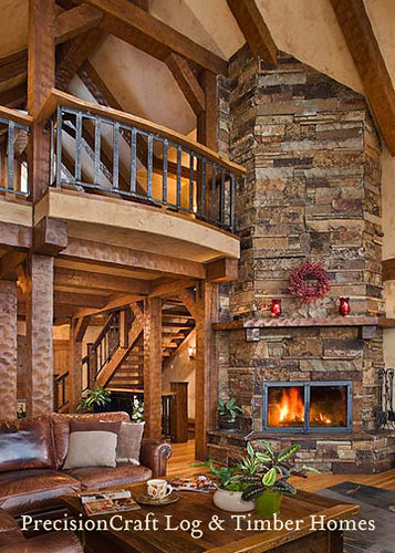 Great Room of a Custom Timber Frame Home | by PrecisionCraft Log & Timber Homes