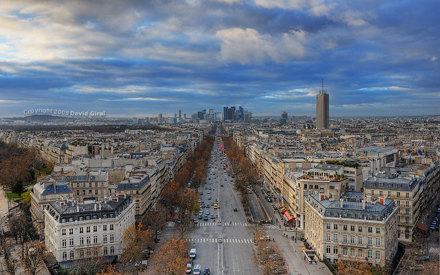 Cloudy afternoon on Paris skyline HDR