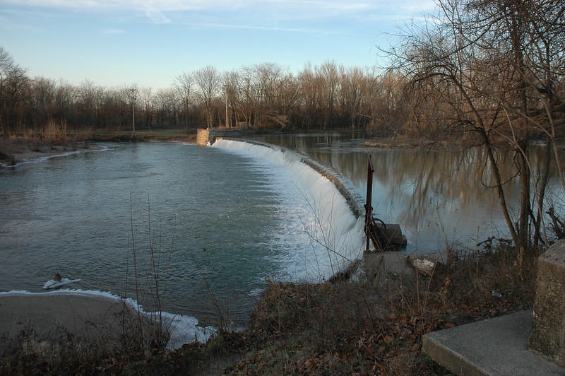 This dam in Edinburgh, Indiana, is just upstream and visible to the east from the IN-252 bridge over the Big Blue River.