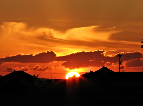 sunset sky orange japan 日本 toyama 夕日 tonami 富山 砺波