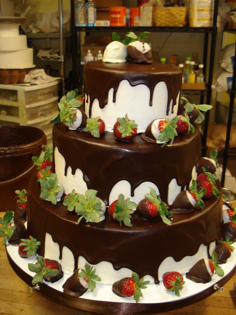 chocolate drizzle wedding cake