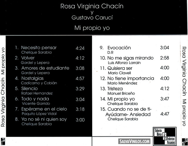 Rosa Virginia Chacin - Mi Propio Yo - Contraportada [1999]