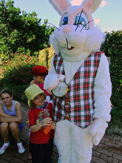 Siobhan with the White Rabbit at Mad Hatter's Tea Party at Wollongong Botanic Gardens