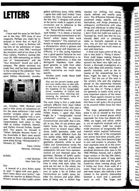 Artforum, letters page, Oct/1970