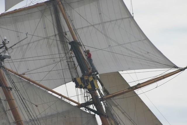 High in the rigging of Pride of Baltimore ll