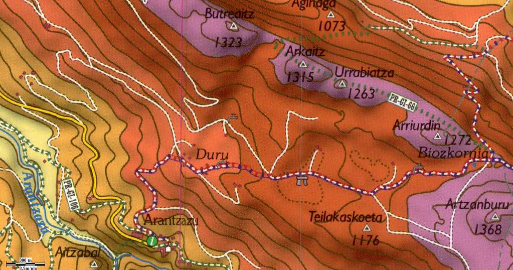 Ejemplo del mapa raster AIZKORRI, de editorial NONDIK, zona Arantzazu Aloña (macizo de Aizkorri, Gipuzkoa)