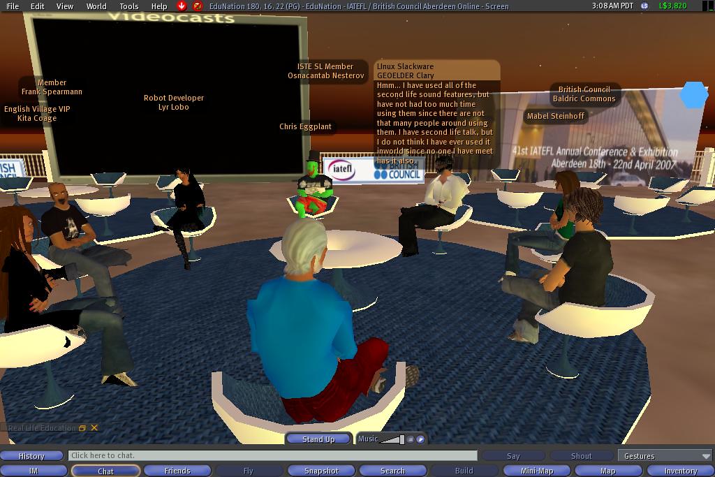 Screenshot of a classroom in Second Life.