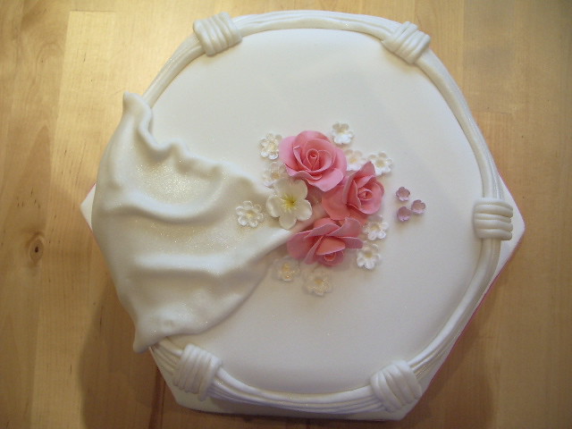 Sugar Paste Cake with Roses and Drapes Top View