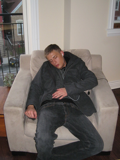 Derek falls asleep after a long night of drinking