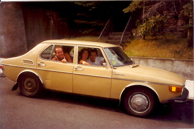 Todd , Linda and Chris in my old Saab