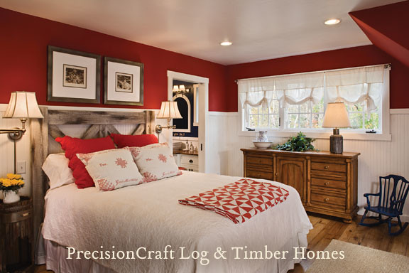 Guest Bedroom | Custom Hybrid Log & Timber Home | PrecisionCraft Log & Timber Homes