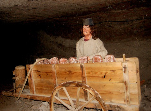 Display of miner with wagon of salt blocks