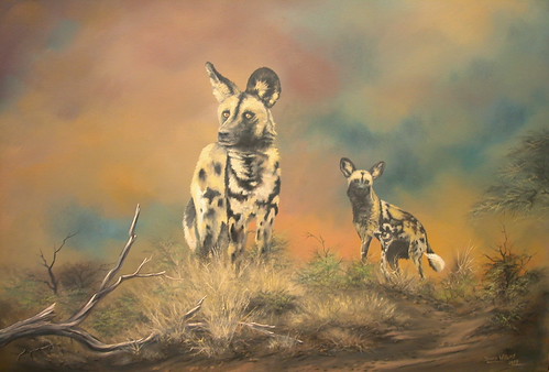 WILD DOGS. by SEROWE ART STUDIO, Original oil on Canvas.africa park original trees sunset wild fish storm elephant art dogs birds ani