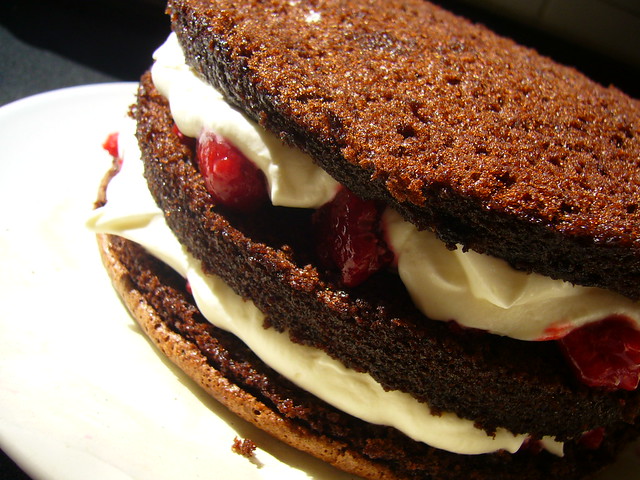 Chocolate raspberry creme fraiche cake