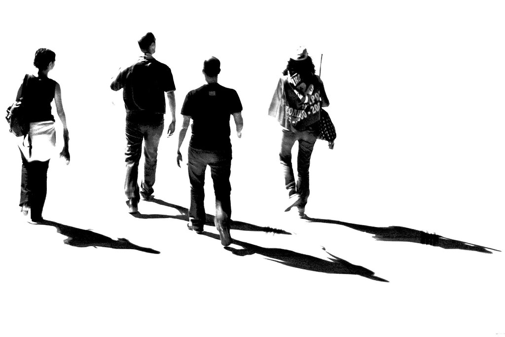 Four friends with their shadows - IMG_1807 BW ed + cr by Dimitris Papazimouris