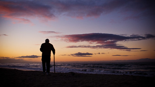 ocean old sunset man beach cane sunrise nikon pacific walk walkingstick aged d200 carpinteria octogenarian
