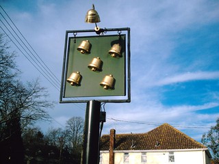 Book 1, Walk 46, Wakes Colne to Bures Colne Engaine village pub sign: anyone know the name of the pub? (D.Allen; Vivitar 5199mp)