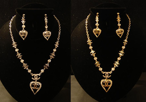 Chanel Earrings & Necklace Set, Chanel Silver & Gold Heart …