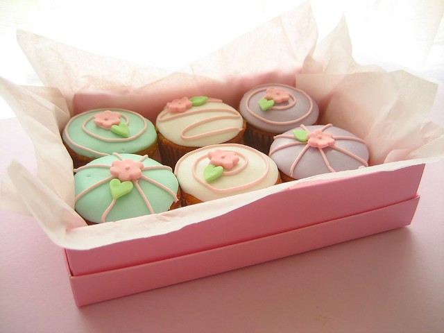 box of flower cupcakes
