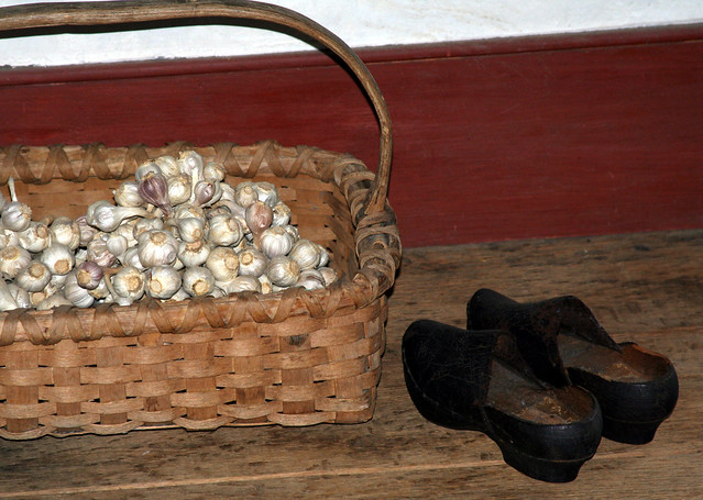 Antique Shoes and basket of garlic...