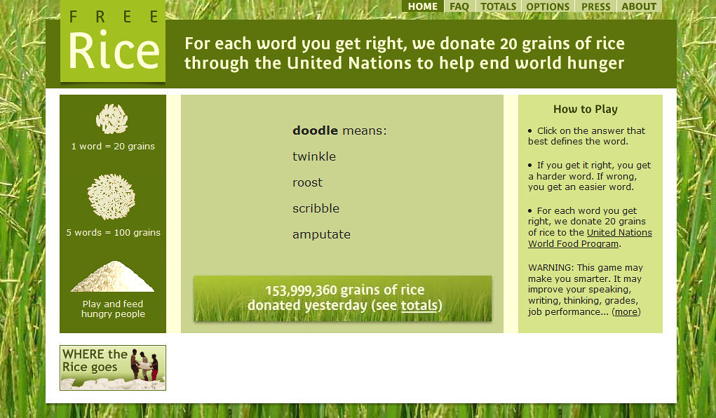 Un World food program. Words about Hunger. FAO Rice. Press options