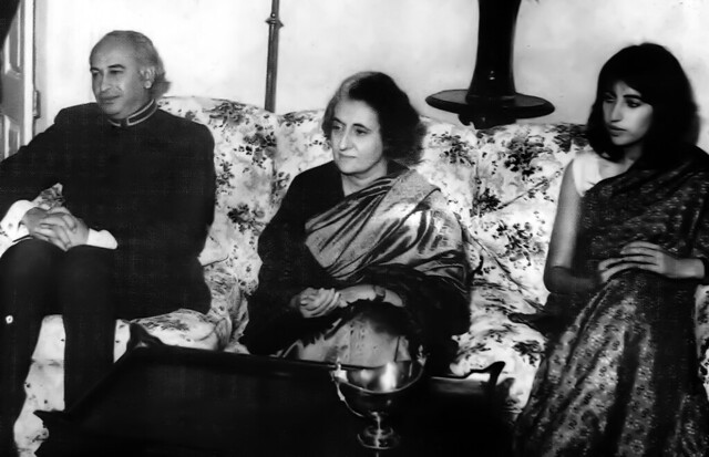 Z A Bhutto, Indira Gandhi and Benazir Bhutto in Simla, 1972