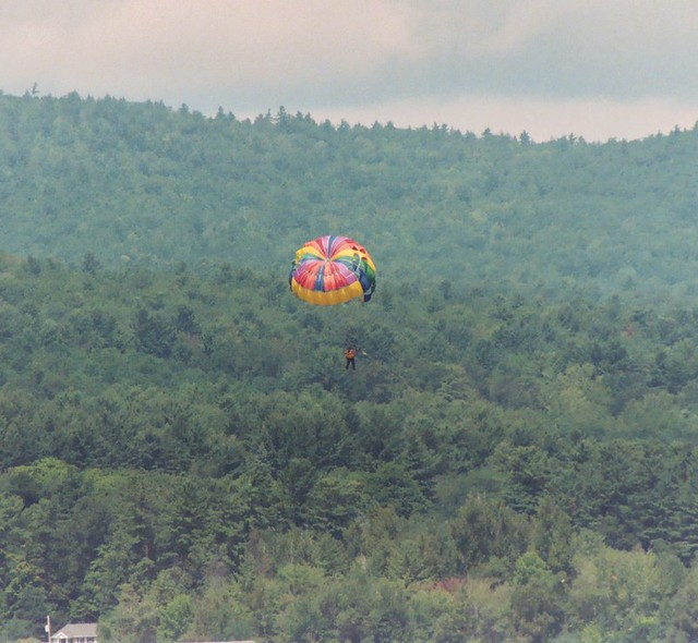 Picture Taken Of Parachuting At Lake George, New York With The Adirondack Mountains In the Background - August, 2003
