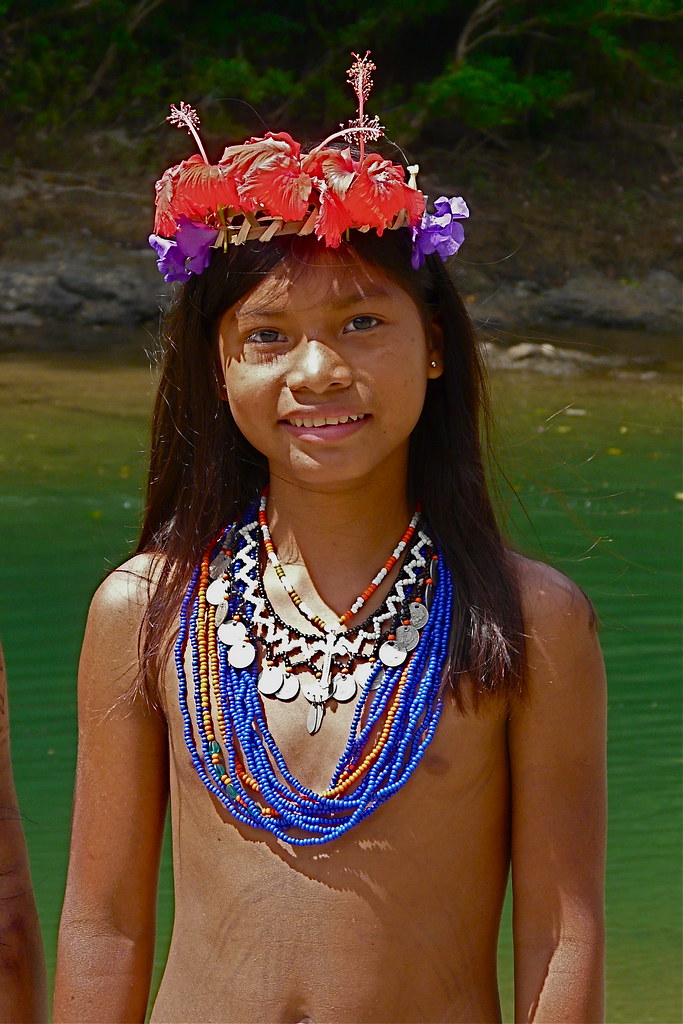 Woman of the Native Indian Embera Tribe offering a local 