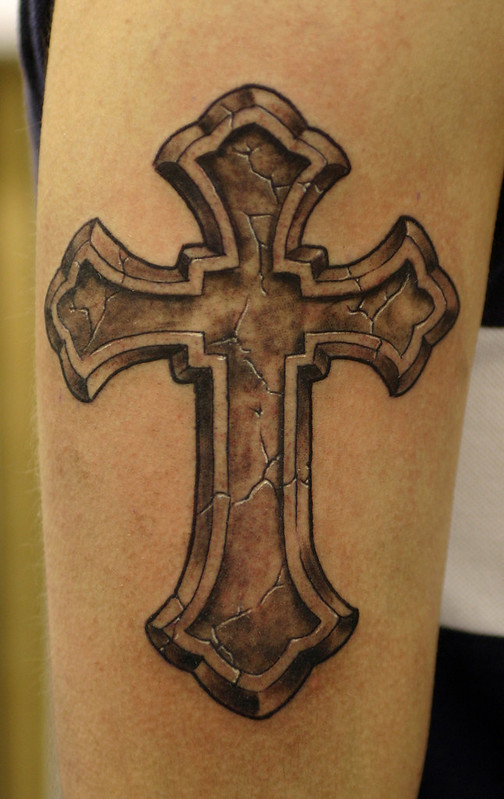 Cracked-Stone-Cross Tattoo