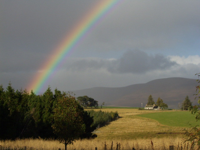 Rainbow over Glenlivet cottage, Scotland