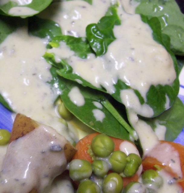 Vegetables with blue cheese sauce