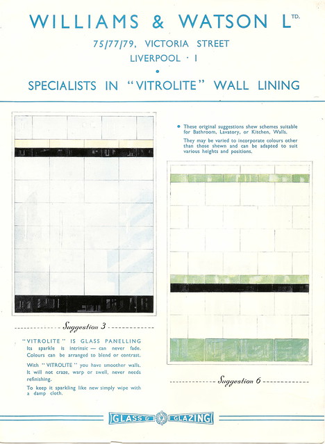 Williams & Watson, Glaziers, Liverpool - brochure page, c1950 - Vitrolite suggestions (2)