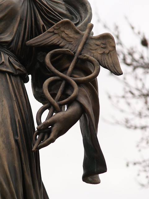 Caduceus: Detail Of Giuseppe Moretti's 1922 Bronze "Hygeia" Memorial To World War Medical Personnel (Pittsburgh, PA)