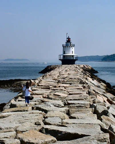woman lighthouse seascape portland rocks path maine rocky coastal walkway springpointledgelighthouse springpointledge