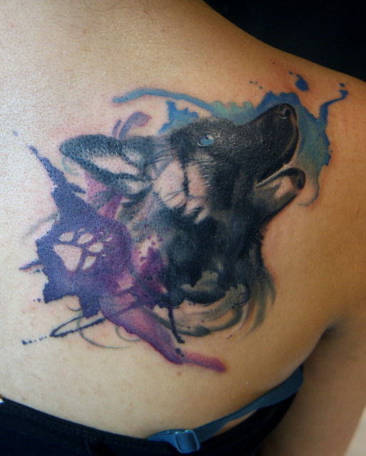 watercolor wolf tattoo