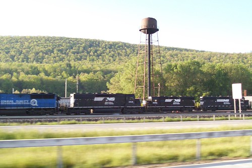 100_0547 by bstrucker5278, railroad yard along Rt15 at Painted Post,NYsky mountain windmill sunrise