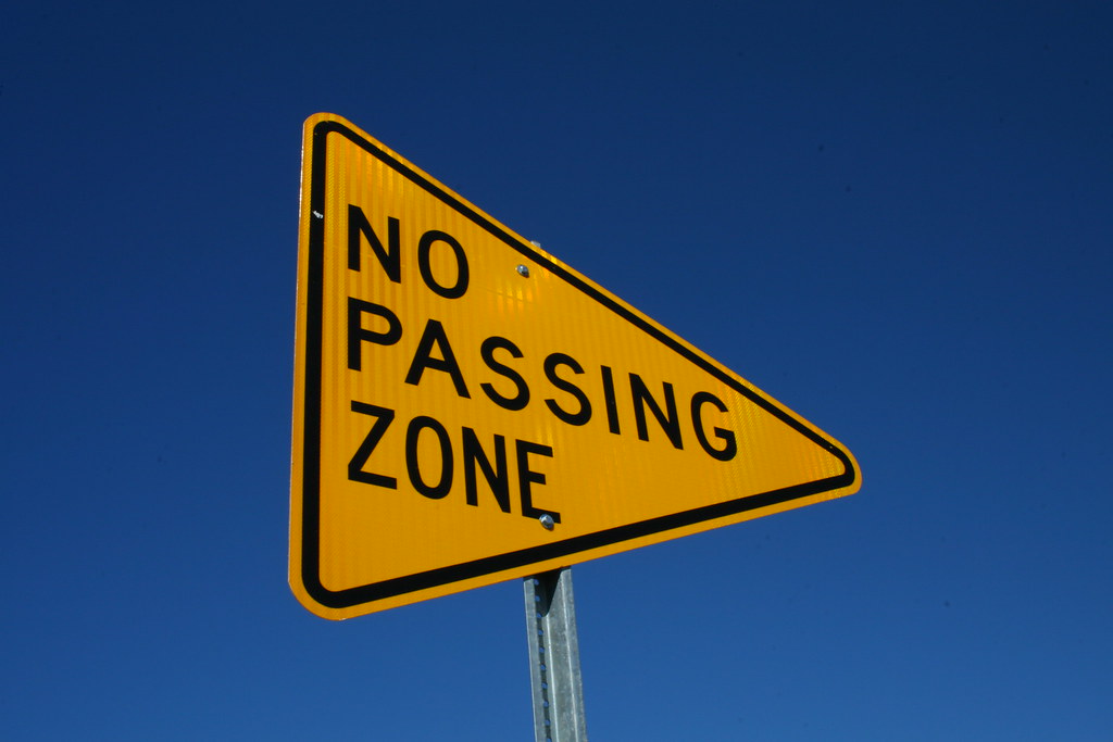 Pennant-Shaped signs. Road Warning. No Pass around. Pass around