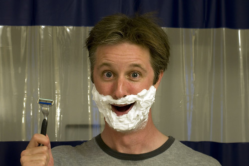 selfportrait goofy bathroom shower smiley shaving maintenance shave crazyhair foamy stubble shavingcream superserious